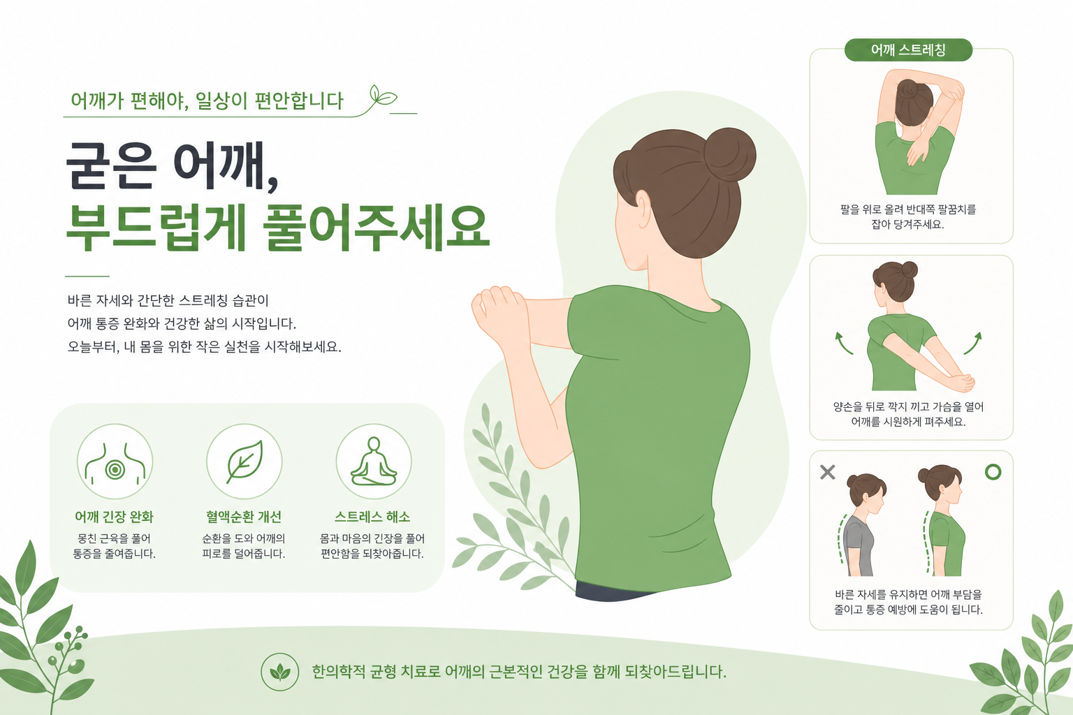 오십견 슬리퍼 스트레칭, 어깨 굳음증 회복에 도움이 되는 이유 슬리퍼 스트레칭 자세를 옆에서 바라본 선명한 일러스트. 사람이 옆으로 눕고 위쪽 팔이 아래쪽 팔에 의해 바닥 방향으로 부드럽게 눌리는 동작. 어깨 후방 관절낭 위치를 화살표로 표시. 오십견 슬리퍼 스트레칭 이미지