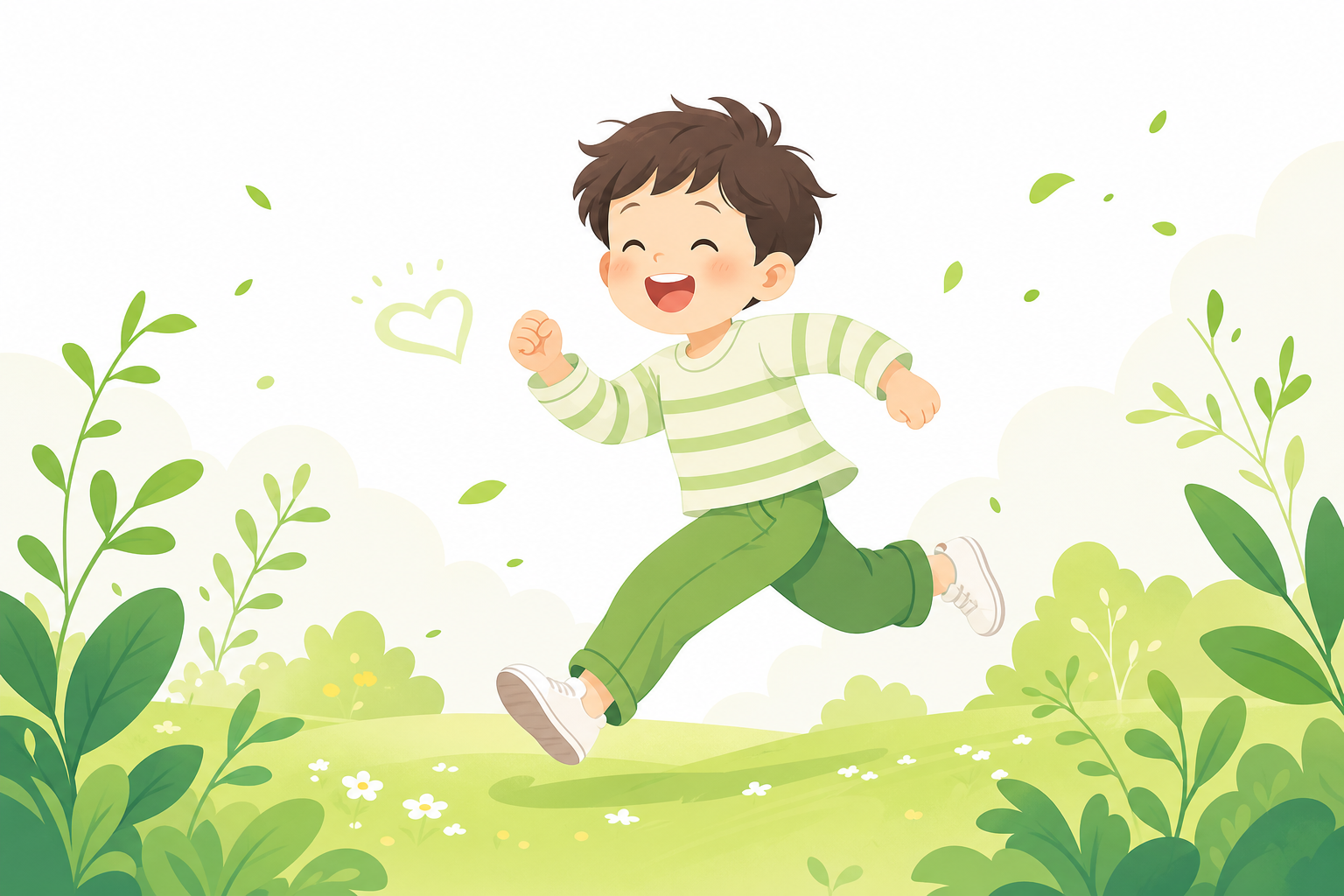 밝게 웃으며 뛰어노는 건강한 아이 모습 일러스트 아이 면역력 한약 이미지