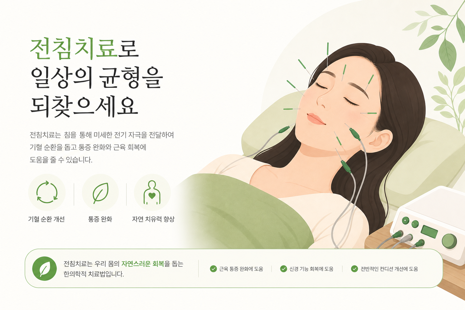 안면마비 한의원 치료, 스테로이드 이후가 중요한 이유 전침 치료 장비와 함께 얼굴 부위에 침 치료를 받는 환자, 시술 상세 노출 없이 편안한 분위기 강조 안면마비 한의원 치료 이미지